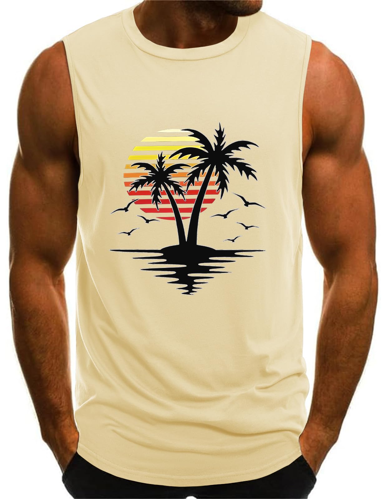 Yuson Girl Tank Top Herren Printed Ärmelloses T Shirt Baumwolle Atmungsaktive Muskelshirt Lässiges Tankshirt Herren Sommer Beach Sleeveless Shirt Fitness Achselshirt