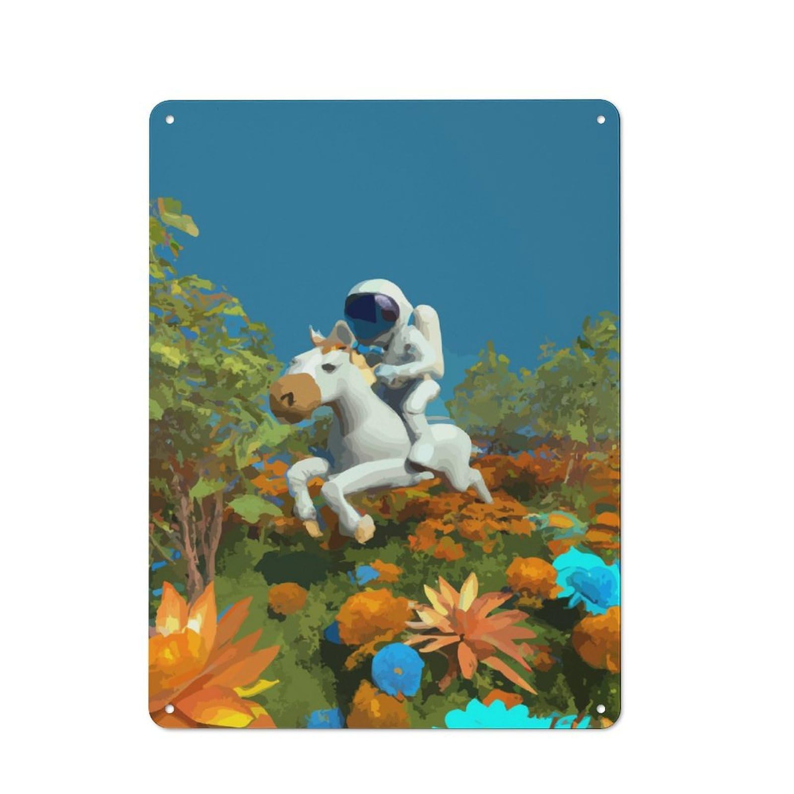 Junmoney Horse Astronaut Metal Wall Sign 40X30cm, Rustic Decor For Hallway Wall, For Metal Sign Collectors, For Garage And Workshop Walls