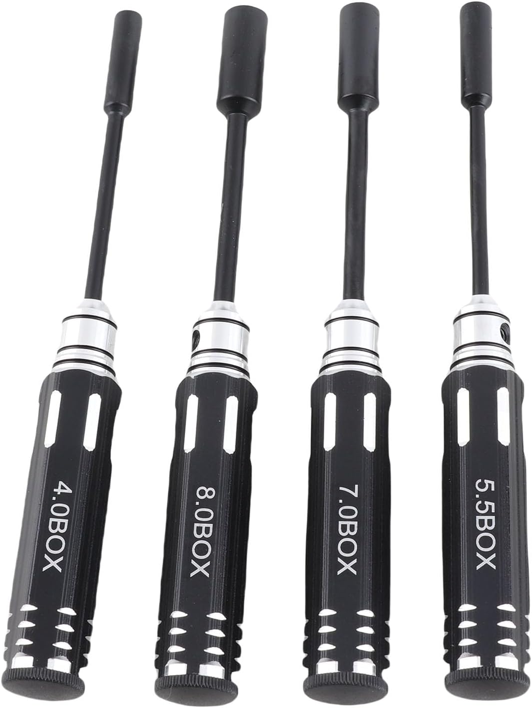 Hex Socket Nut Driver Set, 4 - Piece 4.0MM to 8.0MM, Lightweight Aluminum Handles - Precision CNC Aluminum Alloy, Durable HSS Bits, Ideal for RC Cars and Model Airplanes
