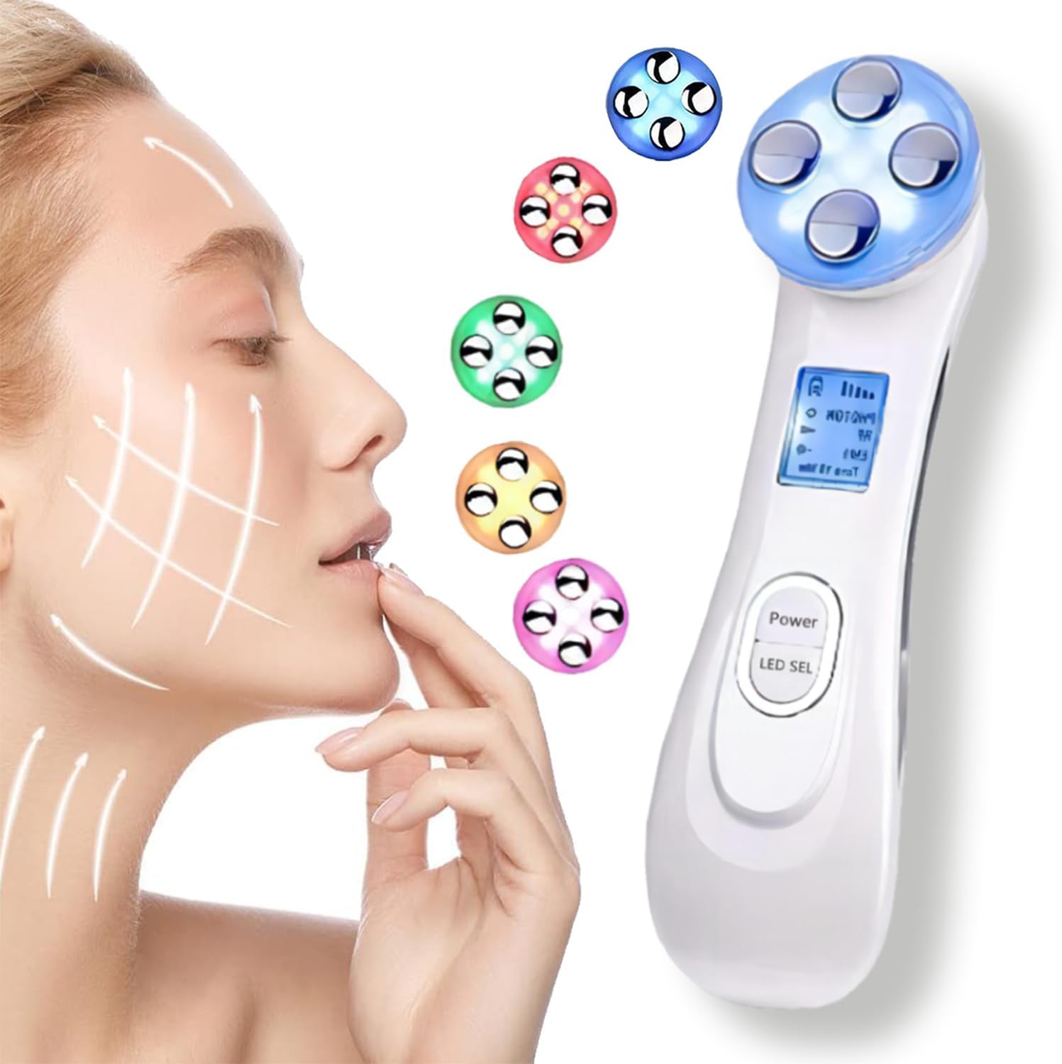 Dispositivo antiarrugas facial,Masajeador Facial Instrumento multifuncional con terapia de luz LED,Anti-envejecimiento,Limpieza profunda,Cuidado facial con USB recargable