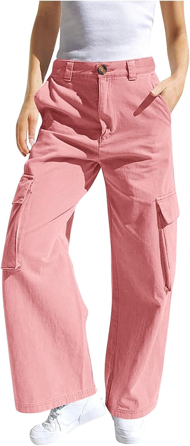 Girls Cargo Pants Baggy Y2K Kids High Waisted Sweatpants Lightweight Casual Relaxed Fit Trousers 2026 Straight Wide Leg Pants