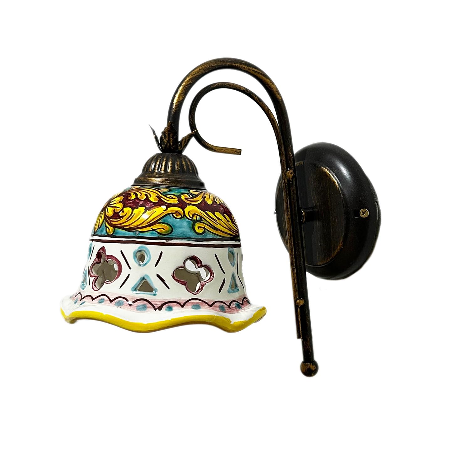 ILAB Wandleuchte Schmiedeeisen 1 Licht mit Keramik coll giuli,montieren 1 Glühbirne e14 kleine Fassung 40W, Breite: 15 cm, Höhe: 27 cm, Applique 1 Licht