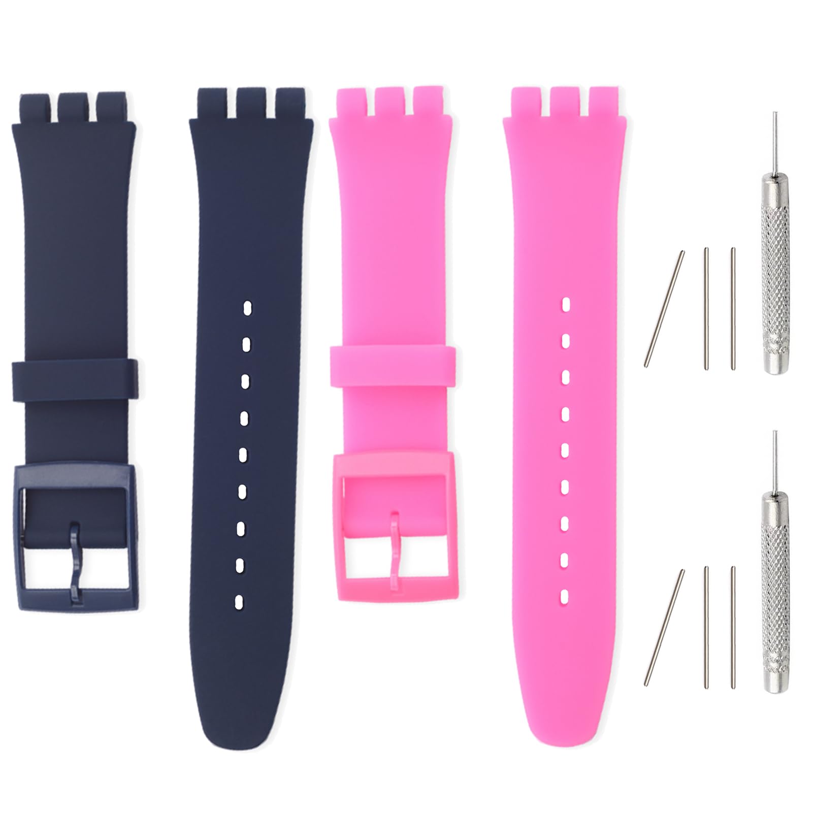 Silicone Bands for Swatch 17mm 19mm 20mm, Adjustable Replacement Watch Bands Waterproof Wristbands Watch Straps Bracelet for Swatch 20mm/19mm/17mm for Women Men (19mm, Navy Pink)