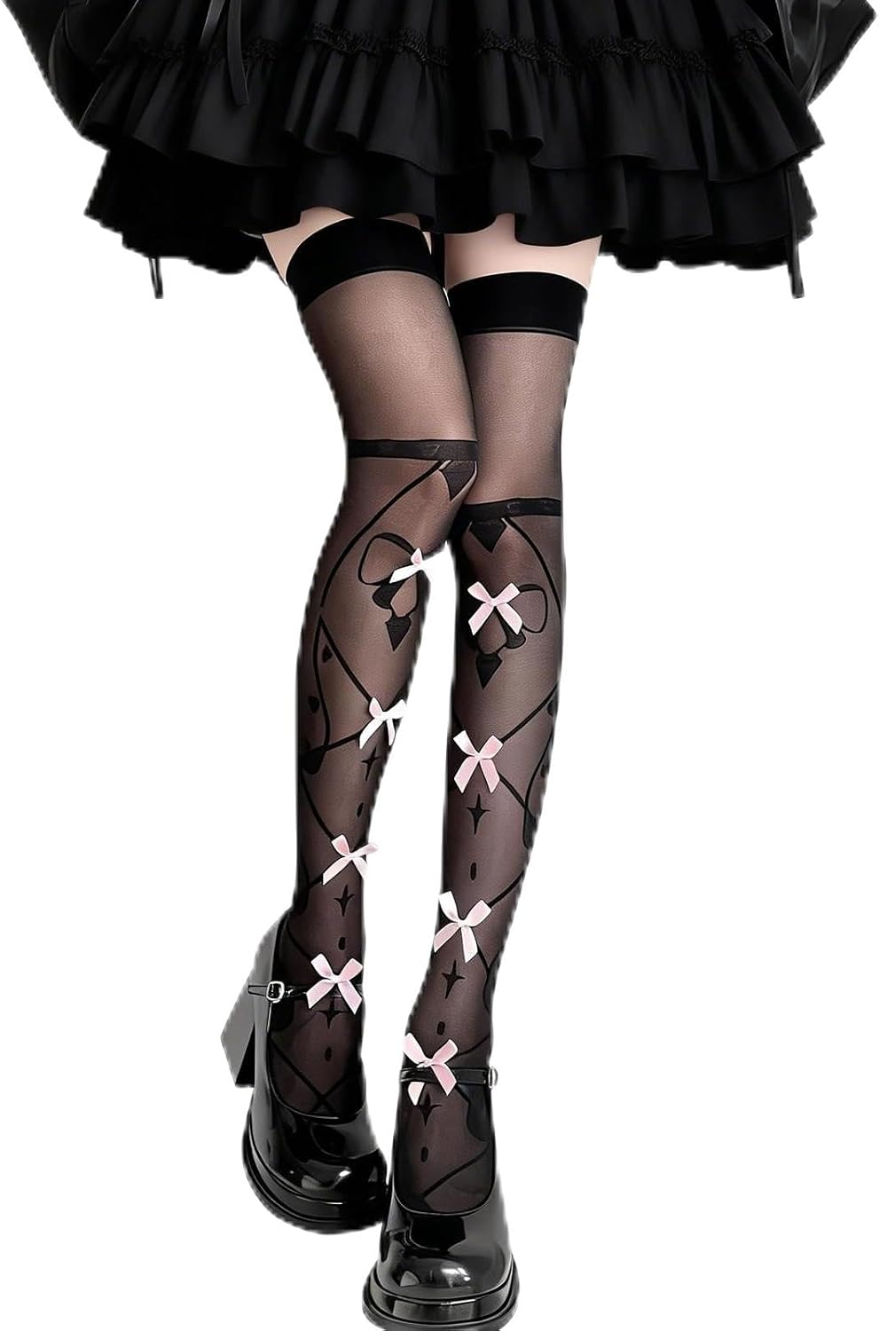 Thigh Highs Stockings with Satin Bow - Over-the-Knee Socks for Women, Sheer Nylon Hosiery for Daily Wear, Cosplay