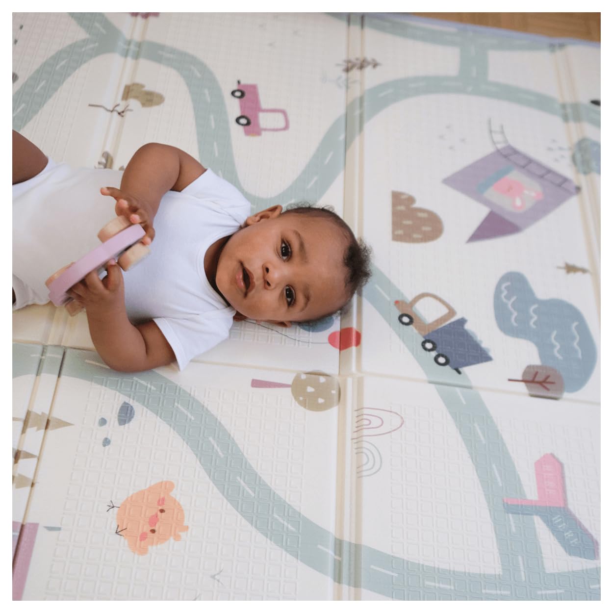 TINÉO - Maxi Reversible Play Mat - Play Mat - 2 Sides - Animal Side/Car Track Side - Thick - Waterproof (Animals/Cars)