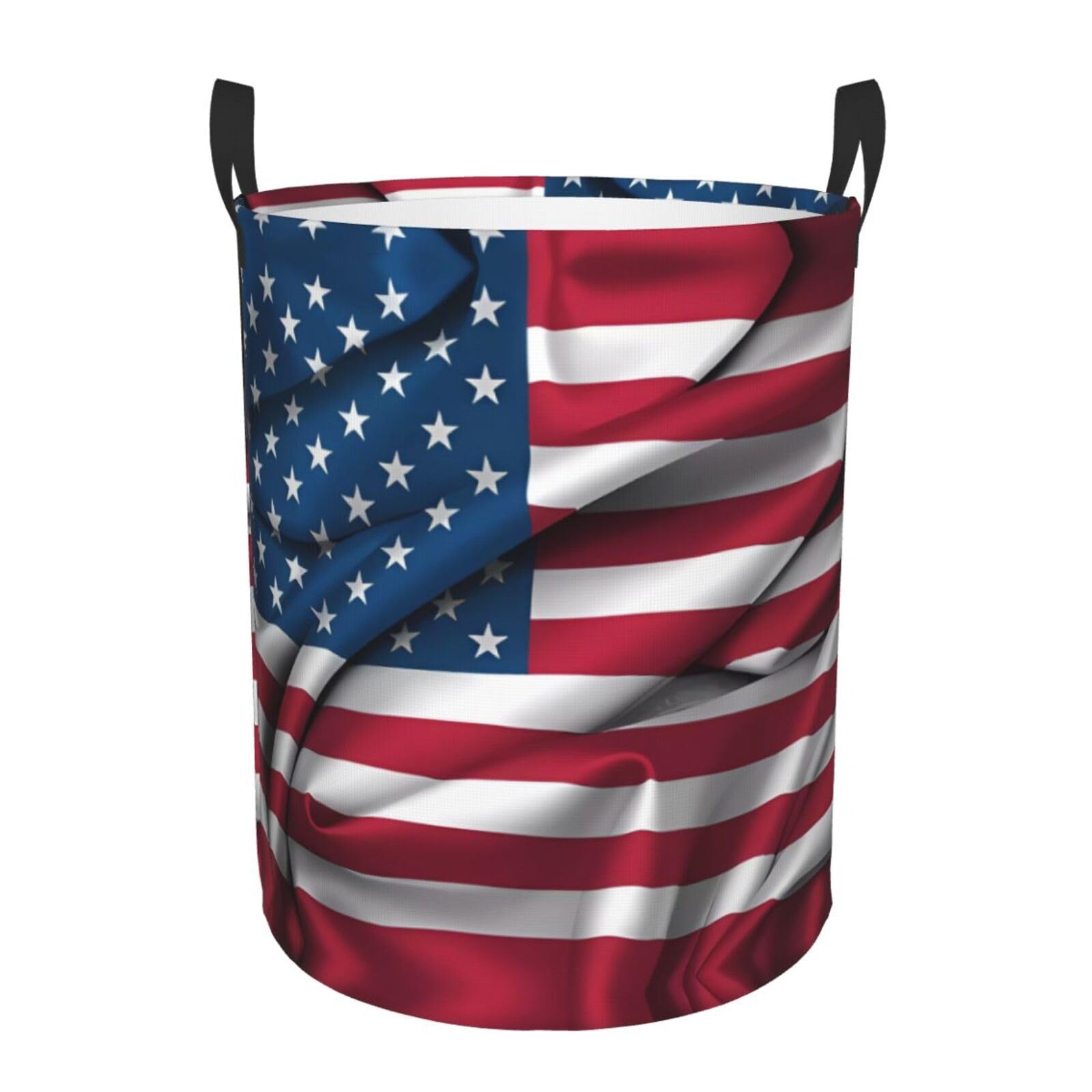 M Collapsible American Flag Print Circular Hamper Round