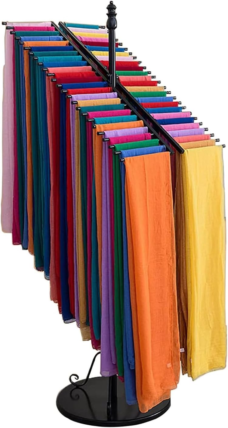 40 Rods Scarf Organizer Holder, Double-Sided Metal Carf Display Stand, Retail Store Slanted Display Rack, Barber Shop Towel Rack, for Pants, Silk Shawls, Ties, Belts,Black