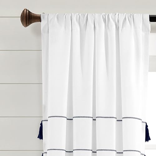 Miniatura 8 de Lush Decor Farmhouse Boho - Par de paneles de cortina para ventana de algodón teñido con borlas, 95 pulgadas de largo x 42 pulgadas de ancho, gris