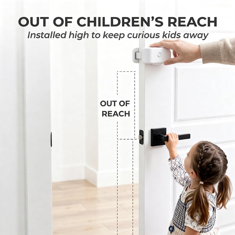 Cerradura de puerta a presión para niños, se bloquea automáticamente al cerrar, compatible con operación bidireccional, sin taladrar, cerraduras a prueba de niños y mascotas que no pueden alcanzar ni