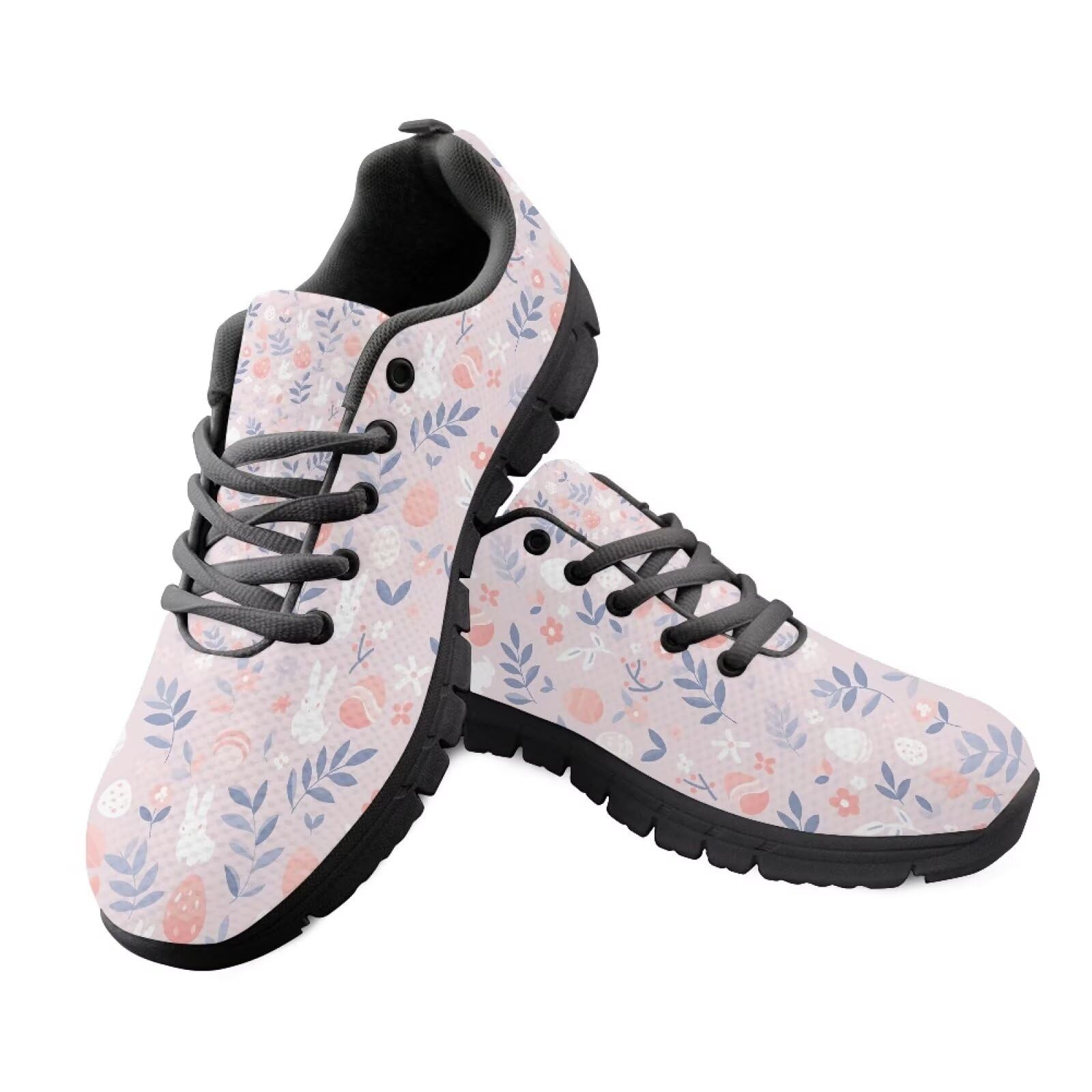 Fuxowvby Floral Print Women's Sneakers Cozy Comfortable Lightweight Sport Walking Running Workout Holiday Tennis Sneakers for Women Breathable Lace-Up Non-Slip Gym Shoes for Teen Girls Black US 9