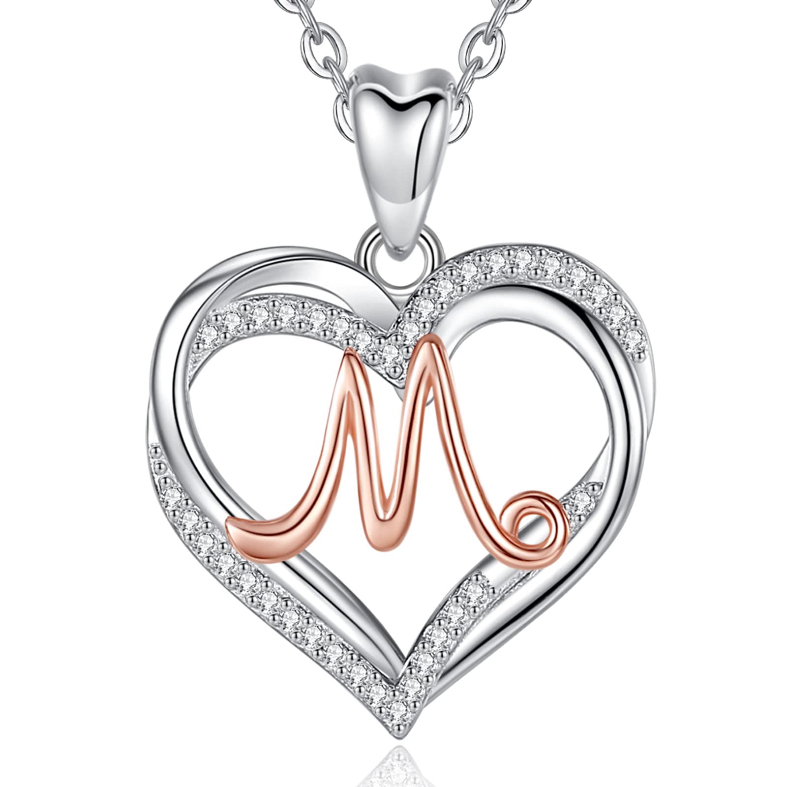 INFUSEU Collar Con Colgante De Corazón Letra A-Z Alfabeto Capital Joyas Doble Corazón Inicial Sin Cuello 925 Plata De Ley Zirconia Cúbica CZ Para Mujeres Regalos Románticos, Cadena De 20 Pulgadas
