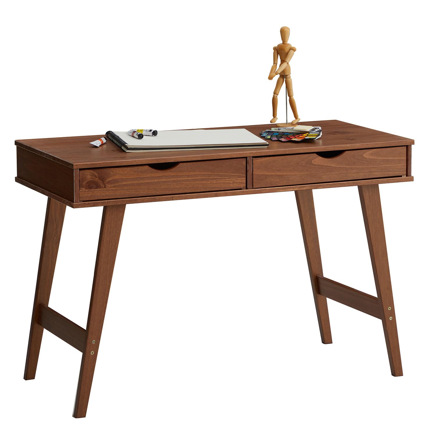 IDIMEX Schreibtisch Milo mit 2 Schubkasten, Massivholz, stabil und langlebig, ideal für Home-Office, Kastanien Farben, Schubladen für Stauraum