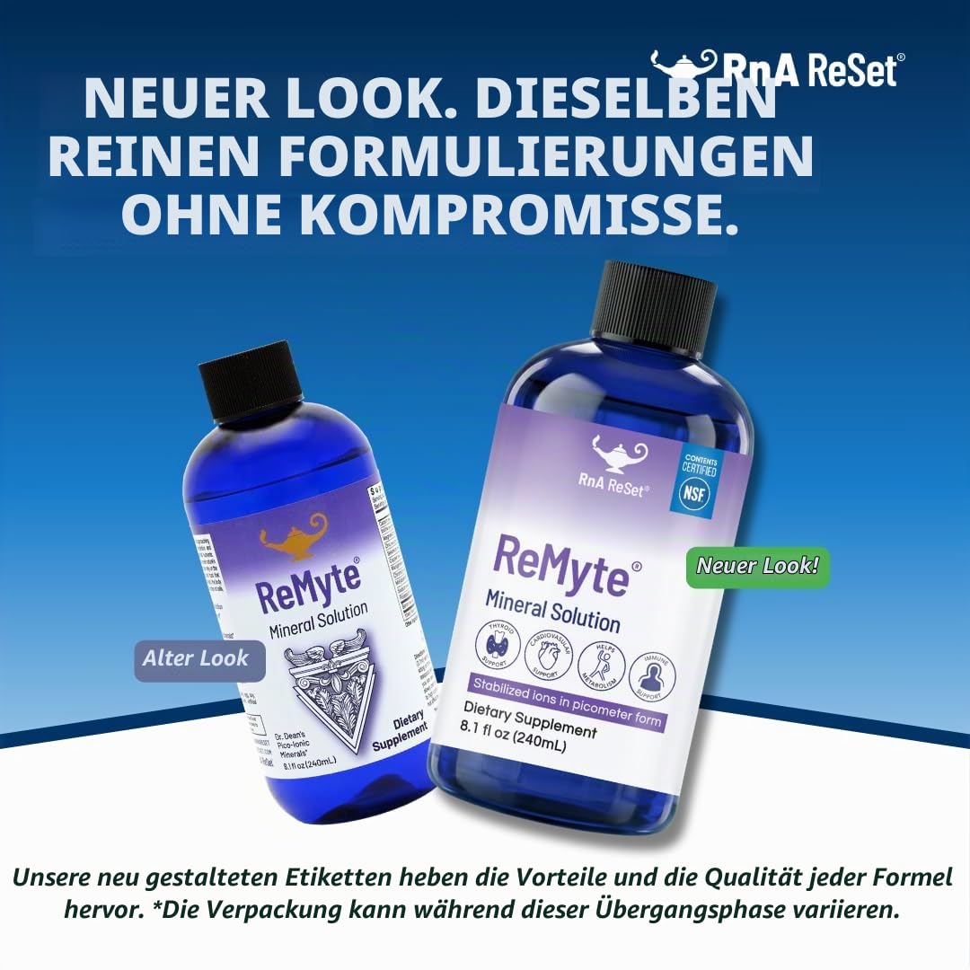 RnA ReSet - ReMyte Minerallösung, flüssiges Multimineral, Elektrolytlösung, 12 Mineralien wie Jod, Selen, Zink, Magnesium, Bor, Von Dr. Carolyn Dean - 240ml