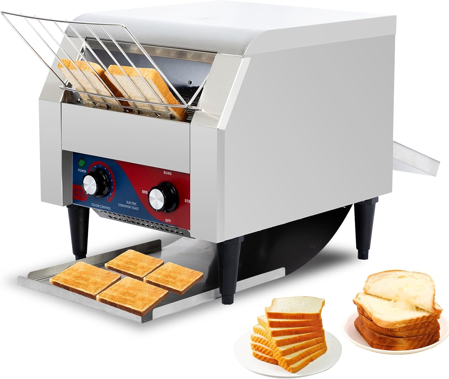 MAZORIA Stainless Steel Electric Conveyor Toaster for Breads and Burger Buns (Small, Silver)