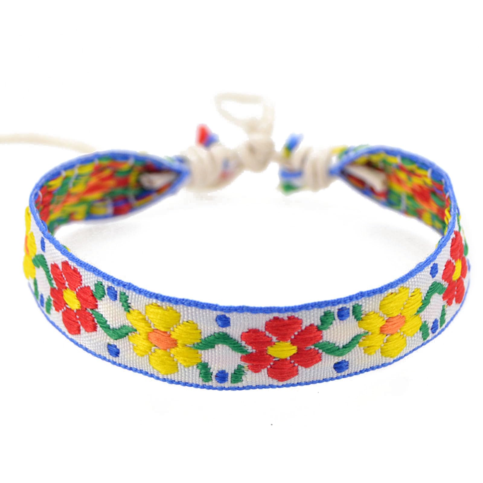 Maxtonser Strawberry Flower Embroidered Bracelet Handmade Braided Bracelet Friendship Wrap Bracelets Thread Woven Wristbands