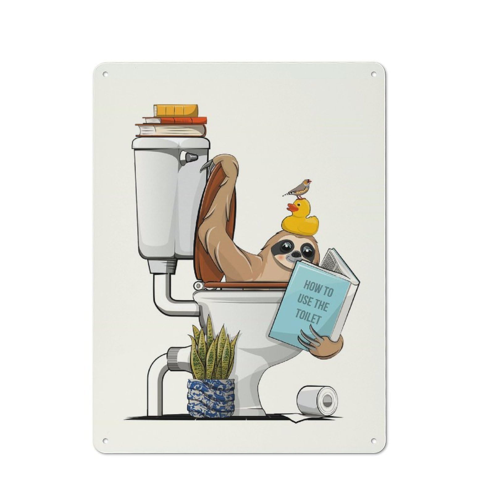 Junmoney Sloth Using Toilet 40X30cm Retro Printed Metal Sign With For Workshop Wall, For Vintage Wall Decor Fans, For Themed Room Decoration