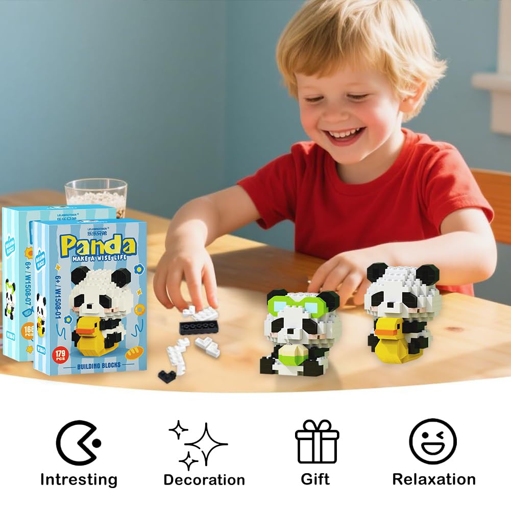 Panda Building Blocks Anime Model Micro Blocks 3D Puzzle Micro Brick Figures Toys Plastic Model Kits Micro Building Block Puzzle Children DIY Block 2PCS - Image 4