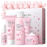 Sakura Skincare Kit for Teenage Girls Women, 5Pcs Skin Care Travel Present Set with Cleanser, Toner, Serum, Eye Cream, Face Cream