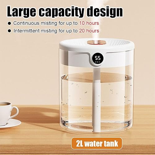 Vista 6 de Humidificador, humidificador de escritorio personal USB de 2L con luz nocturna, boquilla doble, humidificador de aire silencioso para el hogar