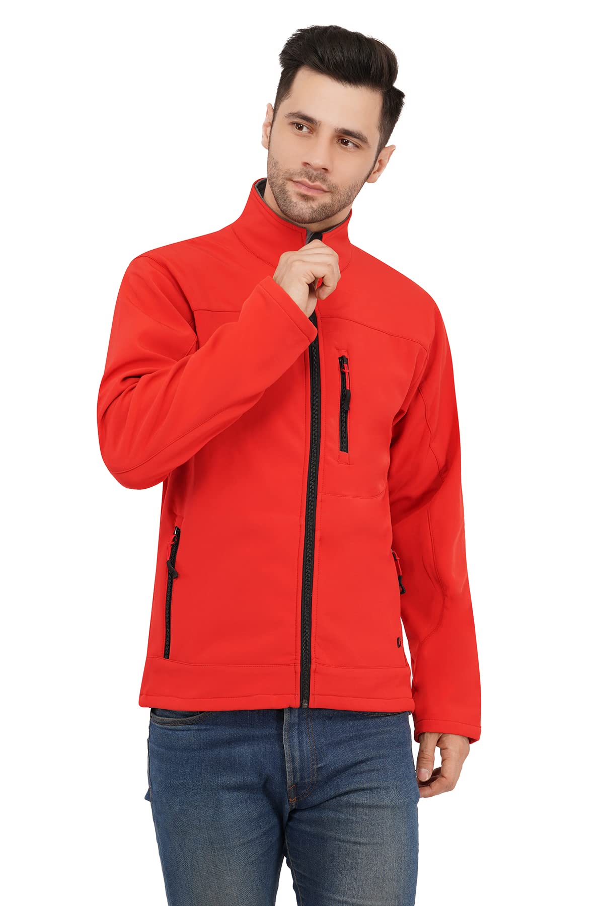 Ri OAGMens's Red Softshell Winter Jacket for Hiking and Trekking