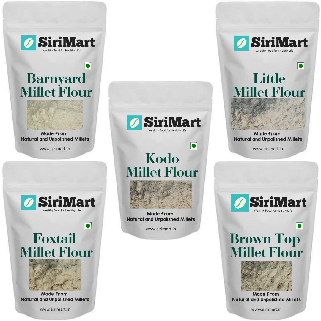 SiriMart -Siridhanya Flours/Atta Combo Pack of 5 | Foxtail, Kodo, Barnyard, Little, Brown top Flours | 550gm Each (Healthy Diabetic/Weight losing Food)