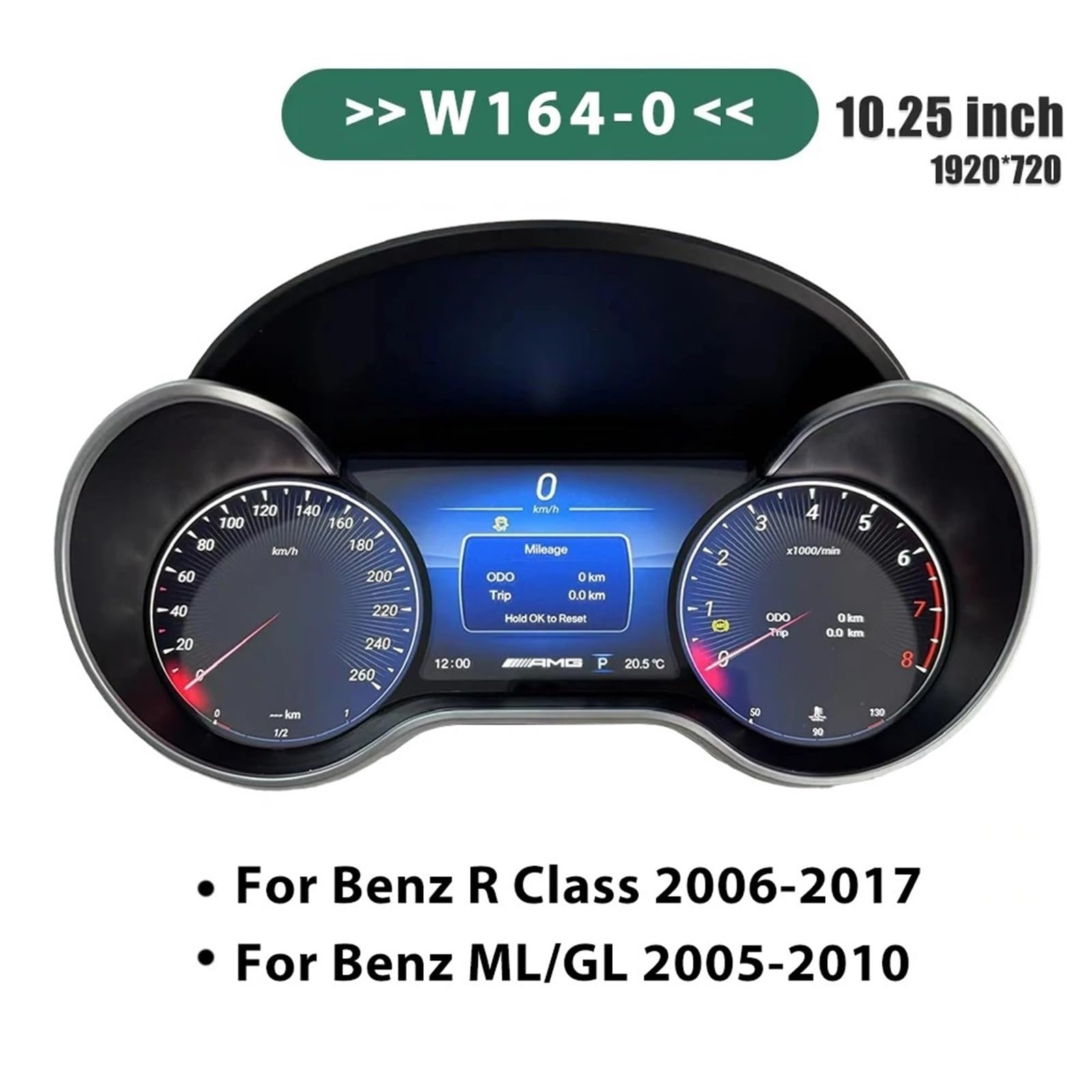 salpicadero del coche Panel de instrumentos digital LCD 12,3" para Benz Clase R, ML, GL, G, GLE, GLS, W164, W166, W463, años 2006 a 2019 Tacómetro(New W164)
