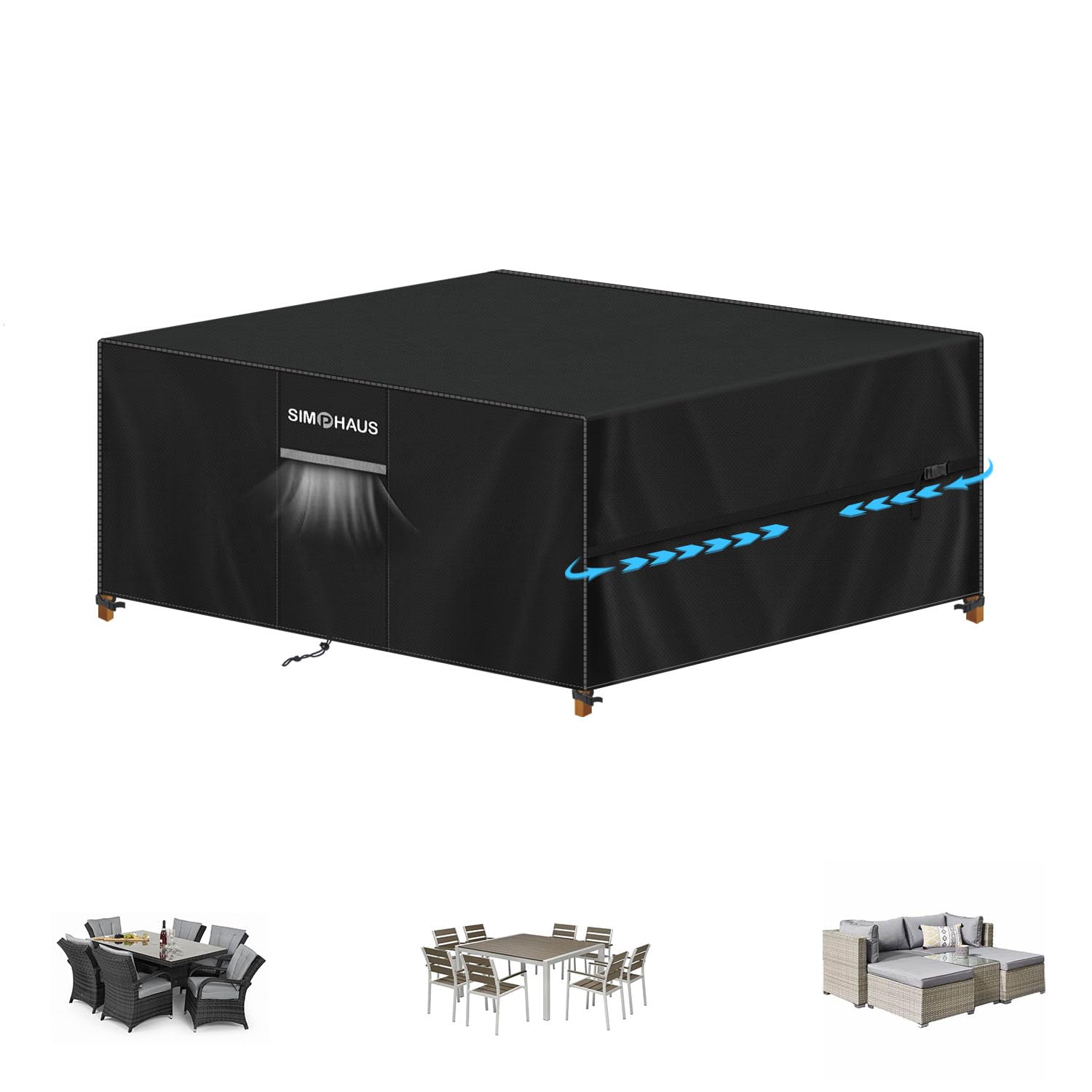 SIMPHAUS Gartenmöbel Abdeckung Wasserdicht Abdeckplane Gartenmöbel Winterfest,420D Oxford Abdeckhaube Gartentisch Schutzhülle Tisch für Gartentisch Sitzgruppe,Rechteckig 160x130x90cm