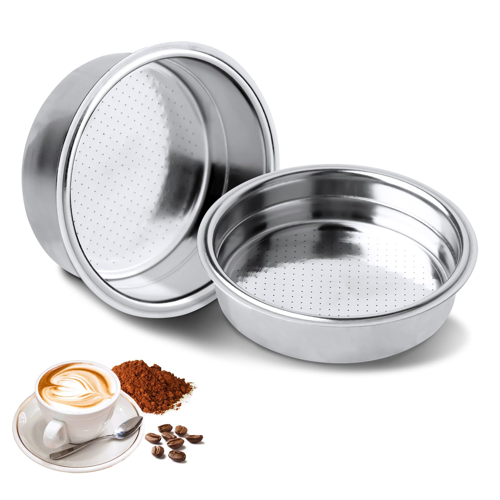TNOMSNO 51mm Filtro de Café de Acero Inoxidable,Pack de 2 Filtro Presurizado para 1/2 Taza de Café Espresso, Filtro de Café Compatibles con Cafeteras Cecotec Ufesa Delonghi Breville