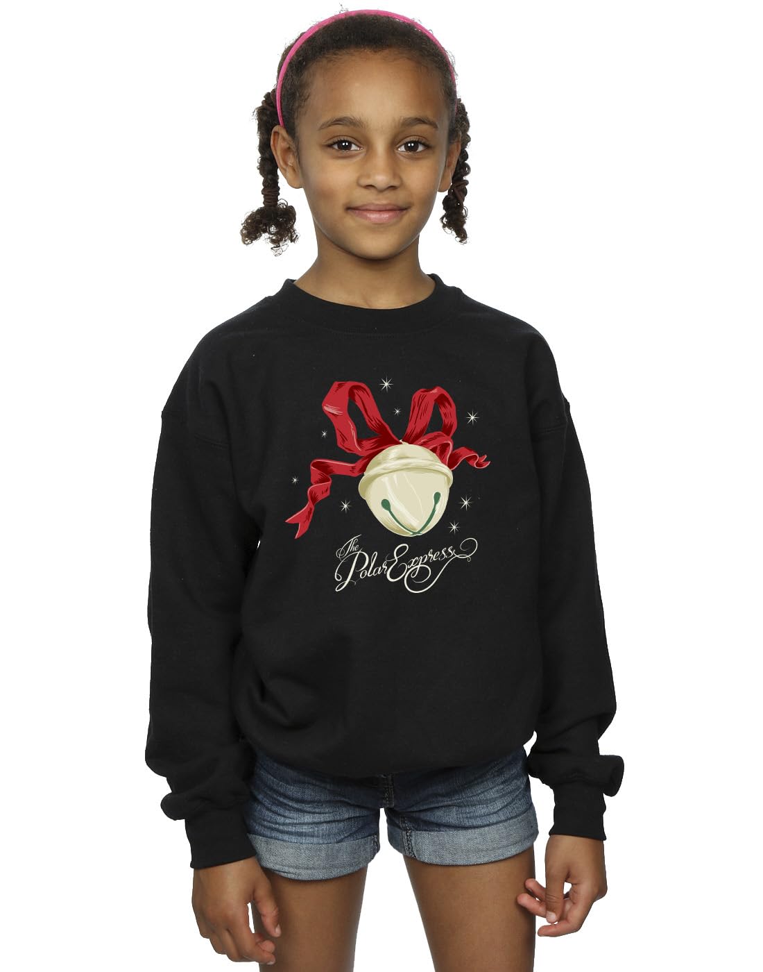 Absolute Cult Girls Black Polar Express Bow Bell Sweatshirt 9-11 Years