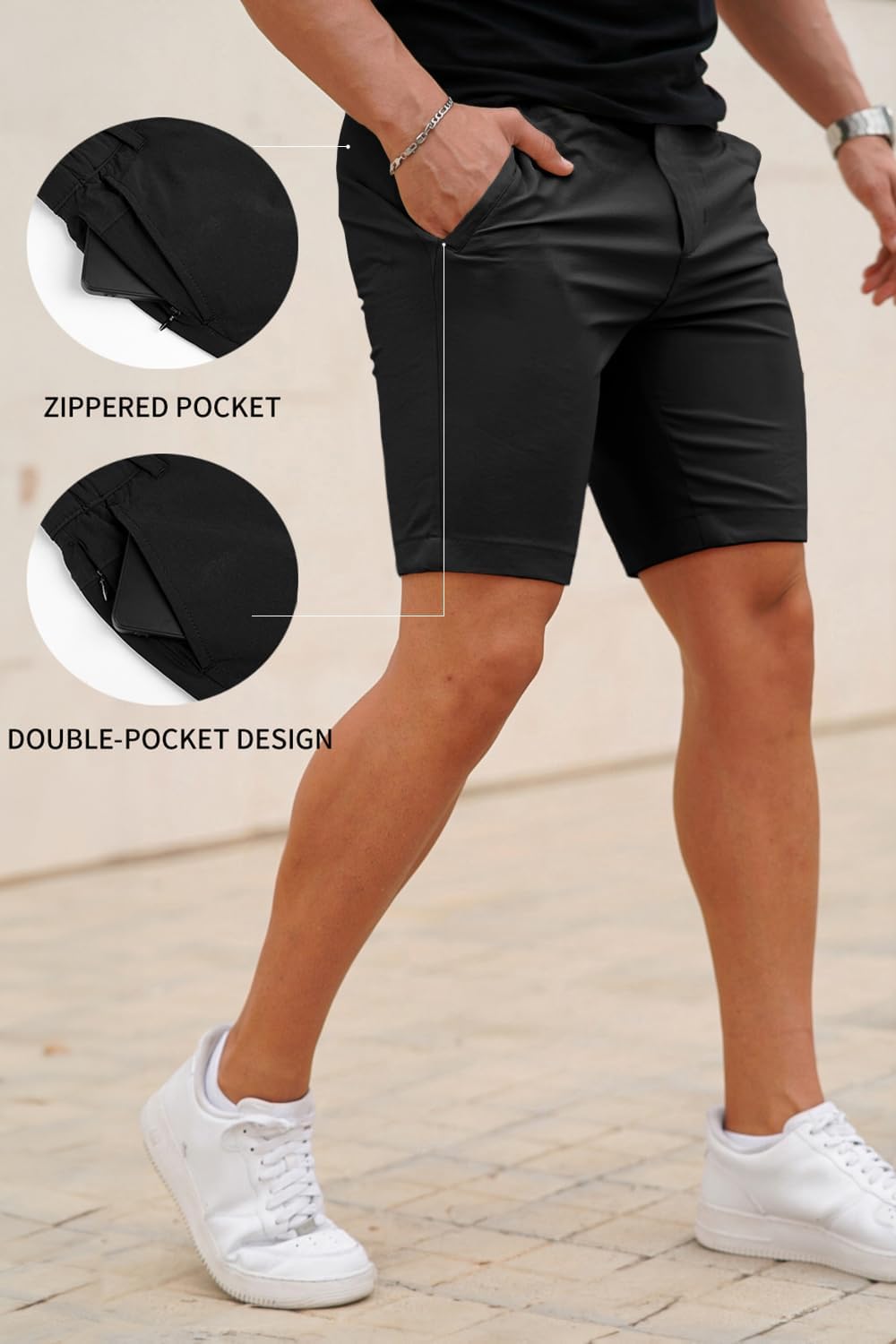 GINGTTO Mens Casual Shorts Stretch Slim Fit Quick Dry 9 Inch Inseam - Image 4