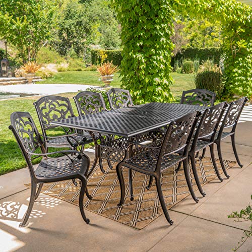Christopher Knight Home Abigal Outdoor Cast Aluminum Dining Set, 9-Pcs Set, Shiny Copper Finish #TOP2