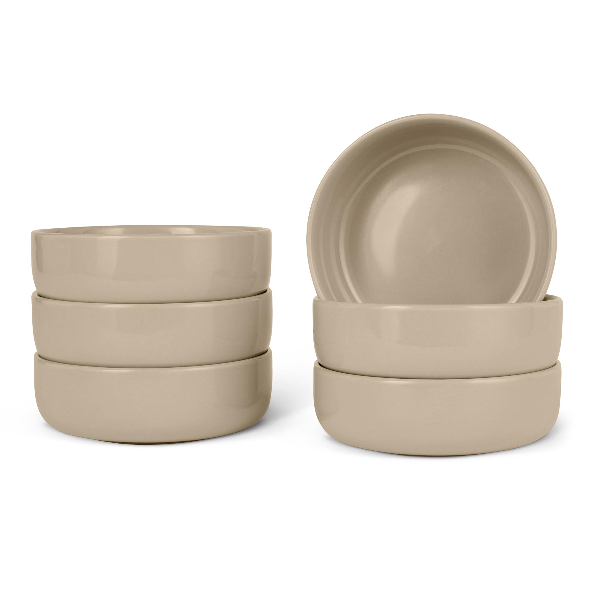 Amazon Basics Glasierte Steinzeug-Schalen, 6-Teiliges Set, Spülmaschinenfest, 14cm, Leinengrau