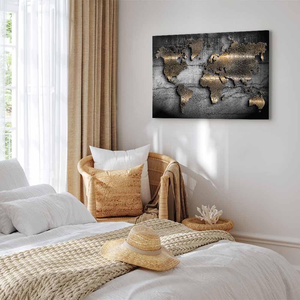 B&D XXL - Akustikbild Weltkarte 120x80 cm 1 tlg Bilder Akustikschaum Schallschutz Kunst Akustikpaneele Wandpaneele Schalldämmung Wandbild Schallabsorber Kontinente Textur Schwarz k-A-0498-b-a