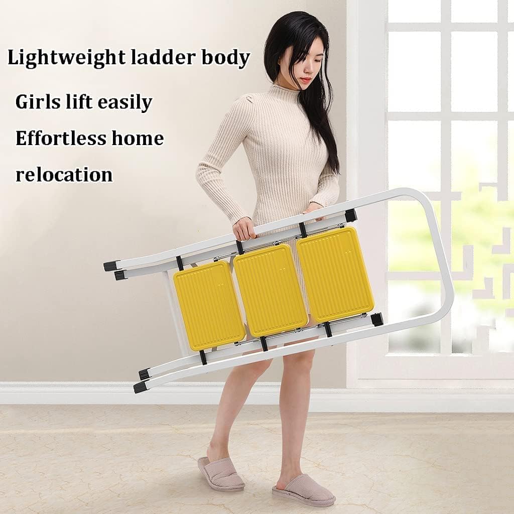 Telescoping Extension Ladder, Wide Pedal Ladder,Yellow Step Ladder 3 Step Folding,Small Ladder Ladder Folding Step Stool with Wide Pedal Lightweigh Portable Ladders for Home (Color