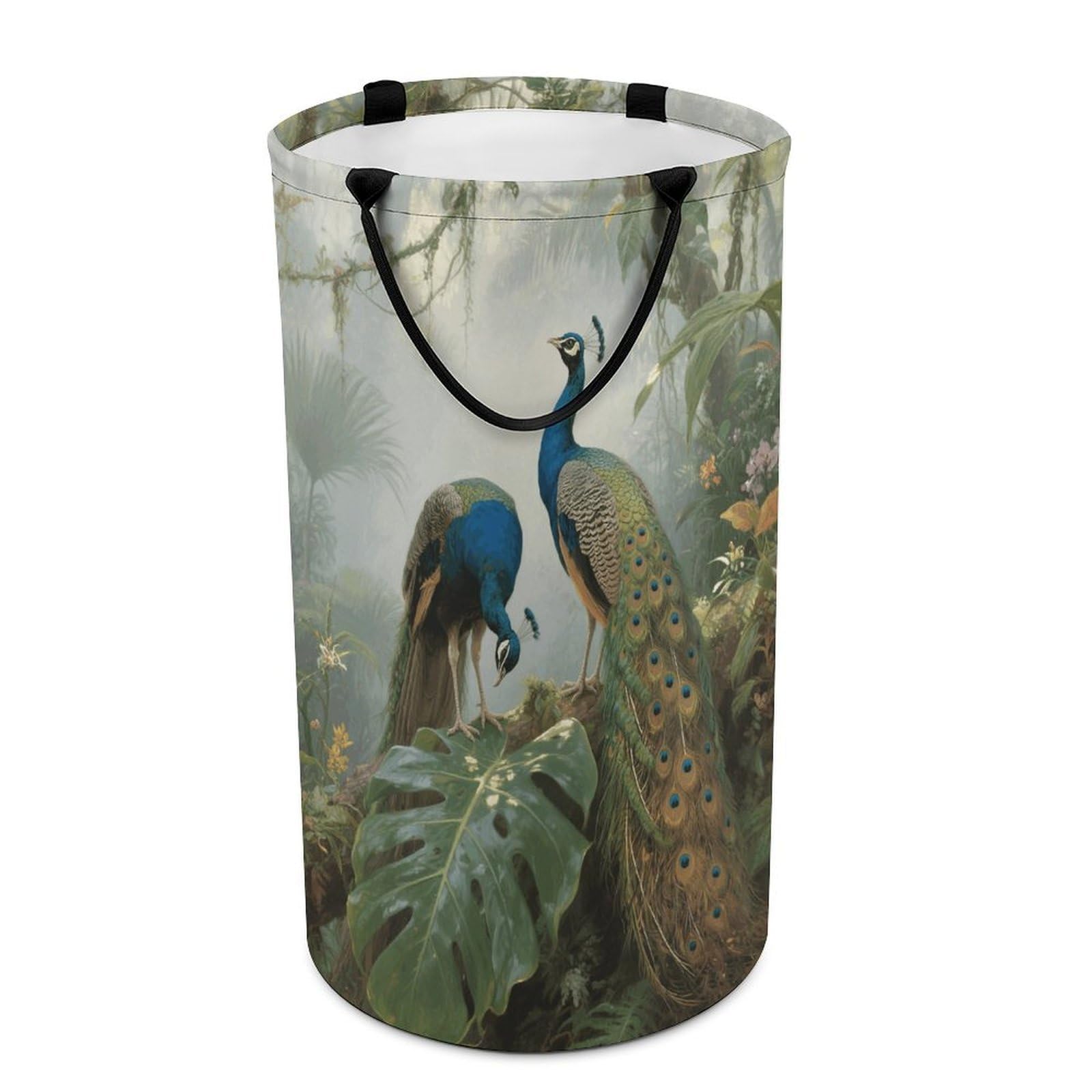 Elegant Colorful Peacock Dirty Clothes Basket Large Capacity Laundry Basket Freestanding Laundrys Hampers Tall Collapsible Clothes Hamper for Blankets Toys