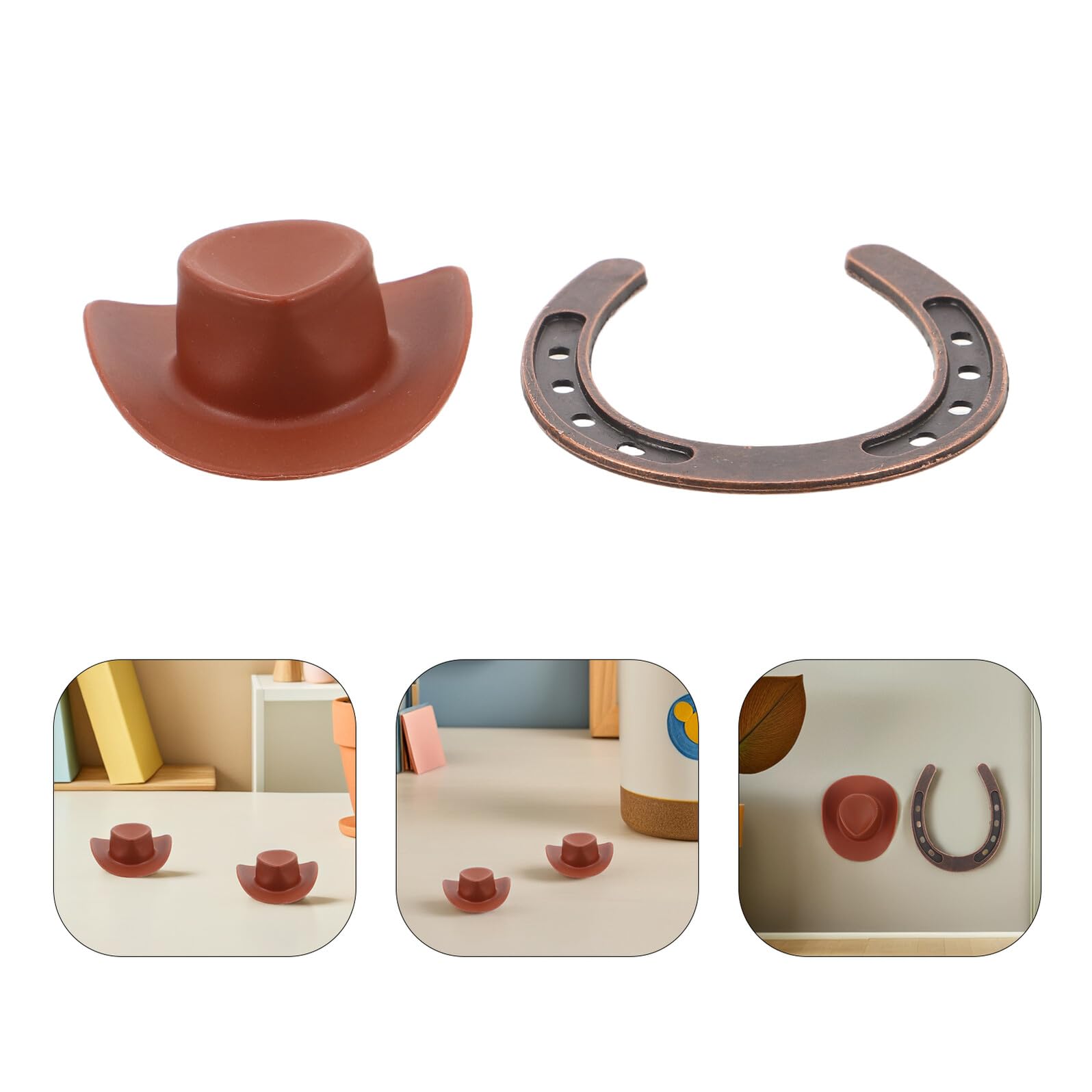 VALICLUD Juego de 12 Herraduras Artesanales y 12 Mini Sombreros de Vaquero de Plástico para Decoración de Fiesta Temática del Oeste, Adornos de Mesa y Pared para Cumpleaños, Bodas y