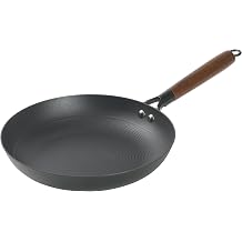 Babish 11 Inch Cast Iron Skillet with Wooden Handle, Pre-Seasoned Nonstick Pan with Honeycomb Textured Cooking Surface, Induction Oven Safe Skillet for Searing, Frying Eggs, Steak and Stir Fry