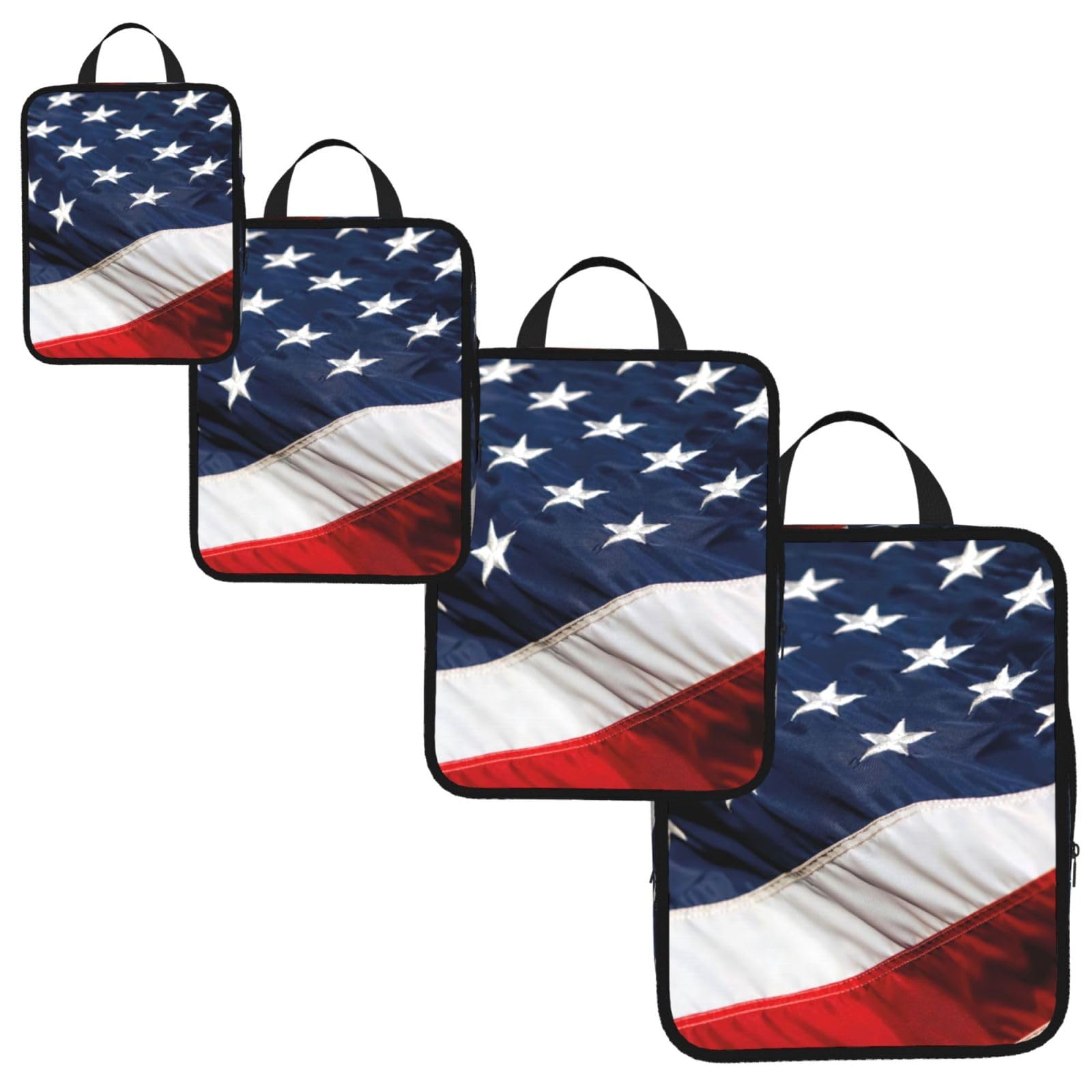 American flag Print 4 Set Compression Packing Cubes for Suitcases,Expandable Storage Bags Organizers