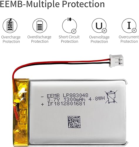 Miniatura 5 de EEMB Batería de polímero de litio 3.7V 1300mAh 883048 Lipo Batería recargable con conector JST de cable para altavoz y dispositivo inalámbrico