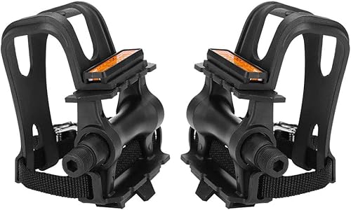 Miniatura 9 de Jaula de clips para pedales de bicicleta, pedales con clip para dedos y correas, 1 par de pedales de ciclismo de nailon con clips integrados para