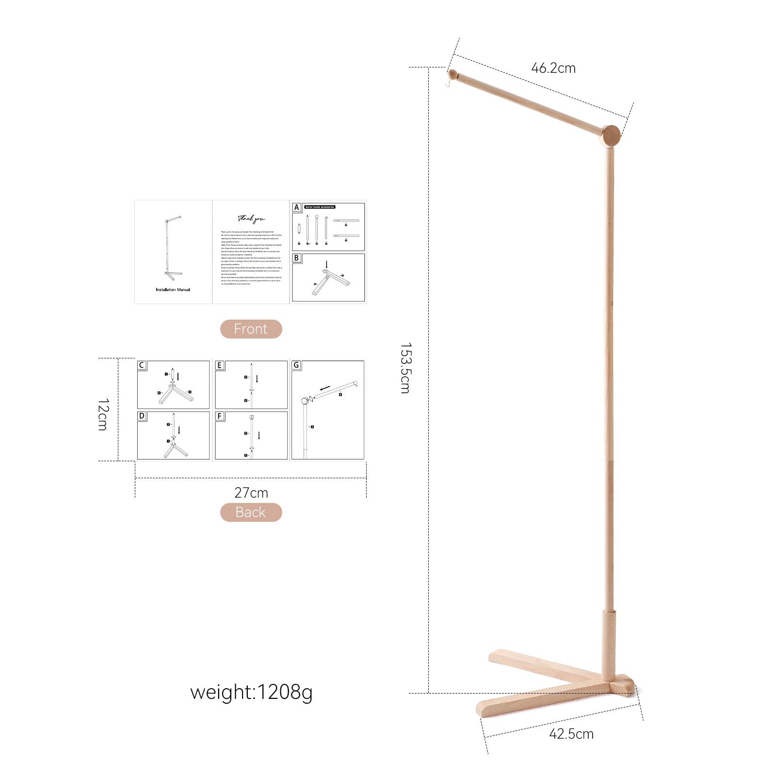 Holz Baby Mobile Halterung Wickeltisch Baby Spieluhr Baby Mobile für Bett Laufstall DIY Drehbar Fester Boden