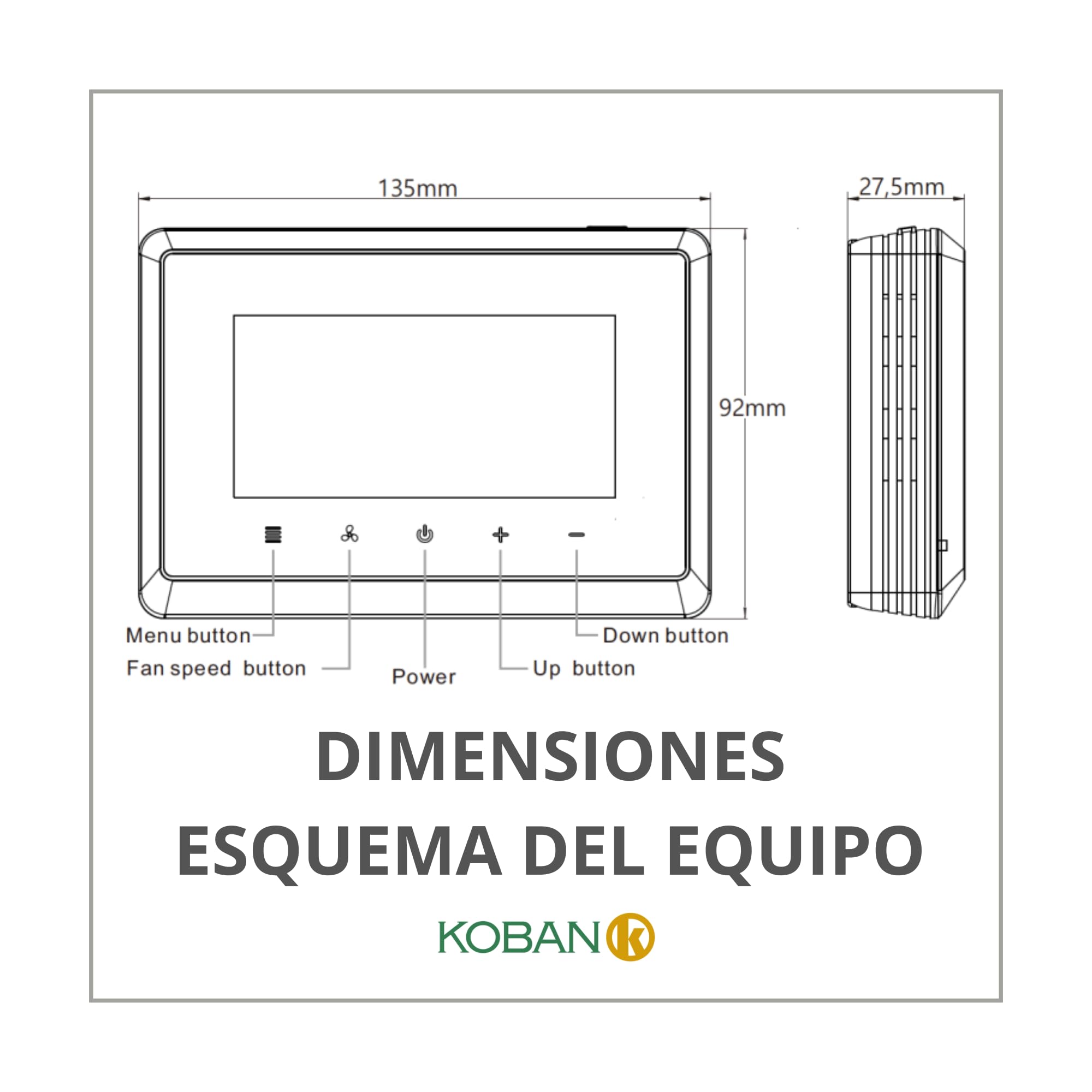 KOBAN KTFD-29 Termostato Digital Multifunción para Calefacción y Aire Acondicionado Controlador de la Temperatura de Pared con Selector de Calor y Frío Programable 7 Días a la Semana