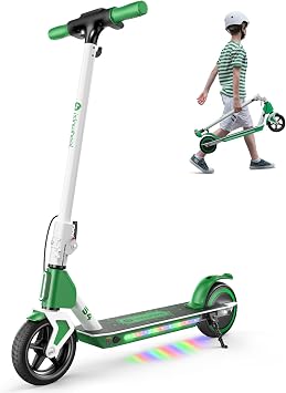 isinwheel Electric Scooter for Kids Ages 6-14, 200W/250W Foldable Kids Electric Scooter with 3 Speeds 5/8/12 Mph, Adjusrable Handerbar, Dual Brakes, LED Display, Colorful Lights, Gift for Kid