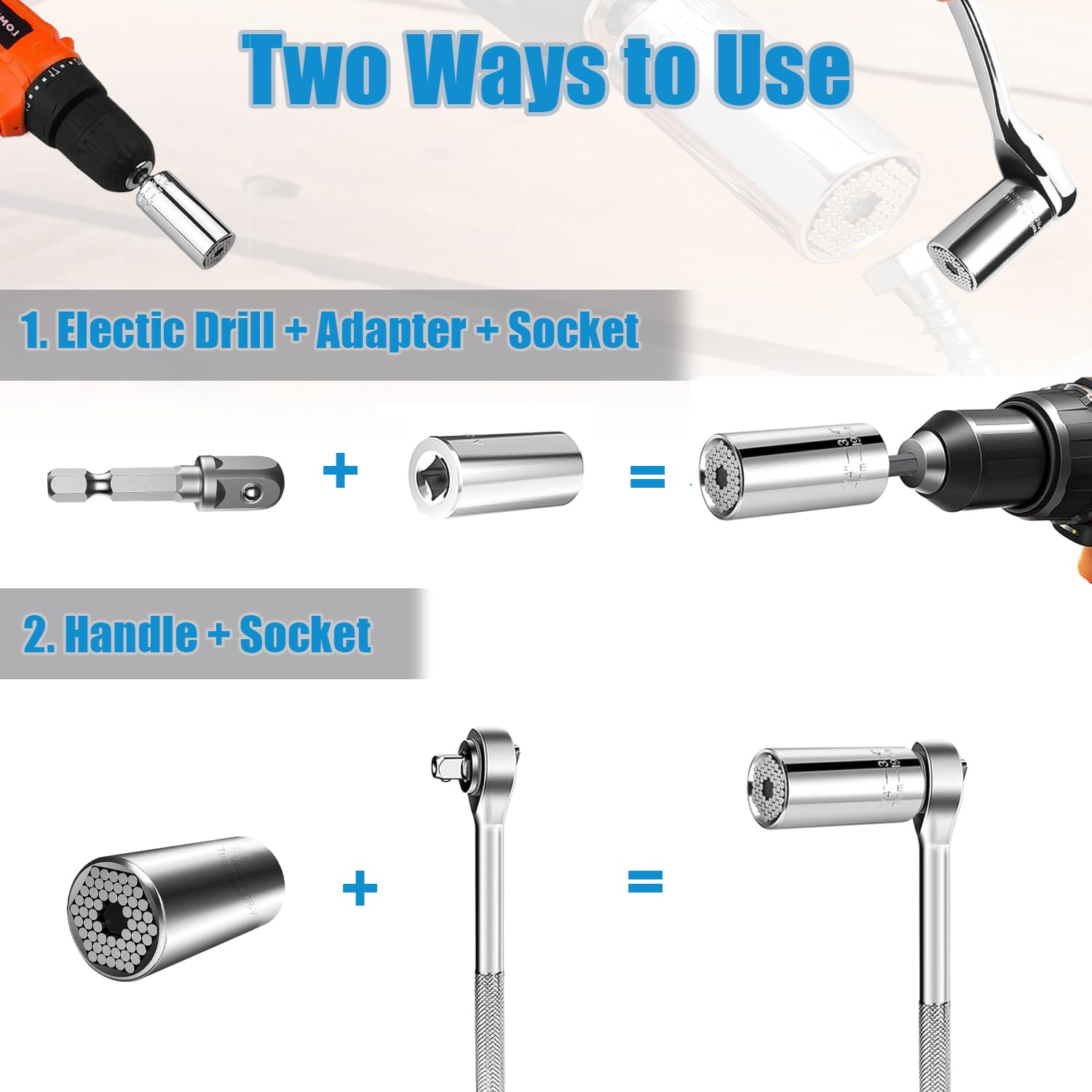Chiave a bussola universale, Chiave Universale, 7-19 mm, multifunzione, adattatore per trapano, utensili per riparazioni, regali per uomini