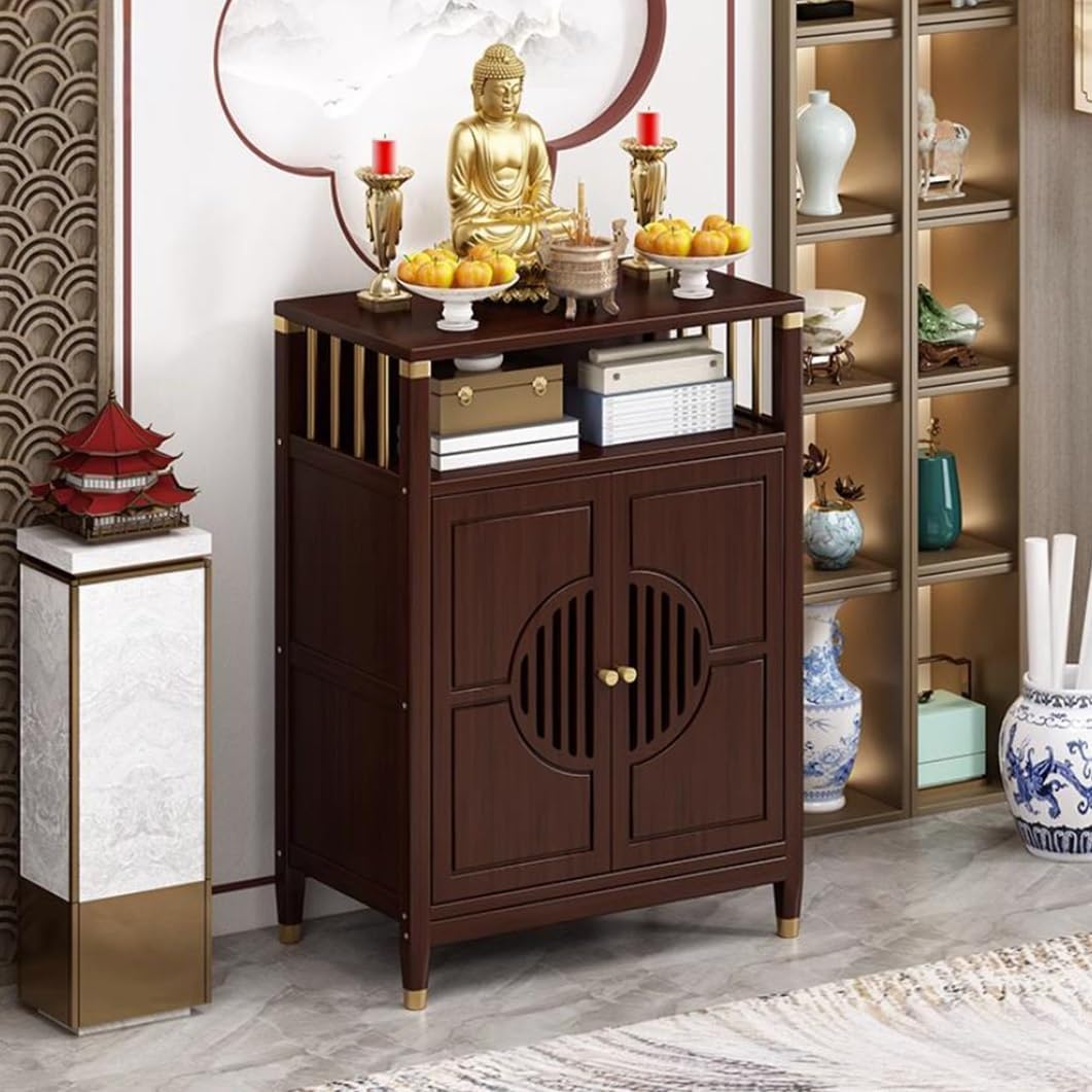 YVYKFZD Personal Shrine Altar Table, Chinese Altar Cabinet, Bamboo Meditation Tables with Storage, Stand Offering Table for Worship and Sacred Display(66x36x100cm/25.9"x14.1"x39.3")