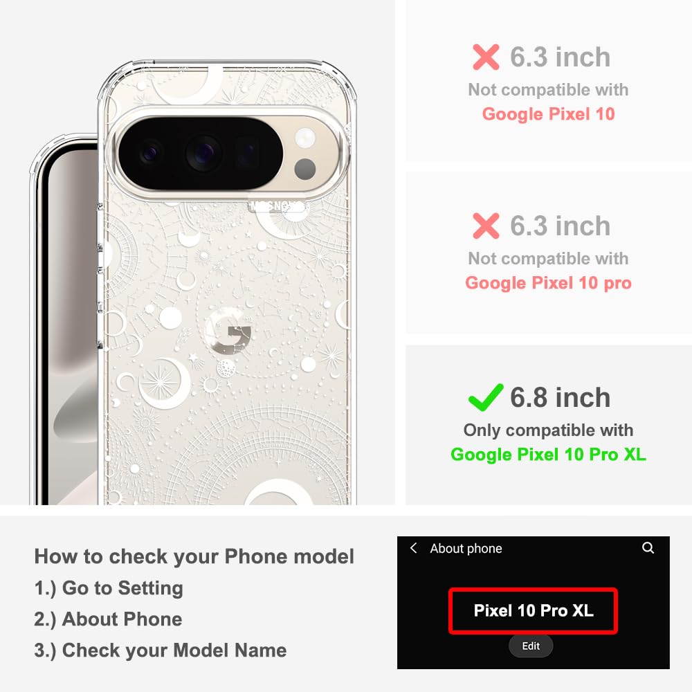 MOSNOVO Case for Google Pixel 10 & Pixel 10 Pro, [Buffertech 6.6ft Military-Grade Drop Protection] [Anti Peel Off Tech] Clear TPU Bumper Phone Case Cover Design - Cute Cherry — view 163