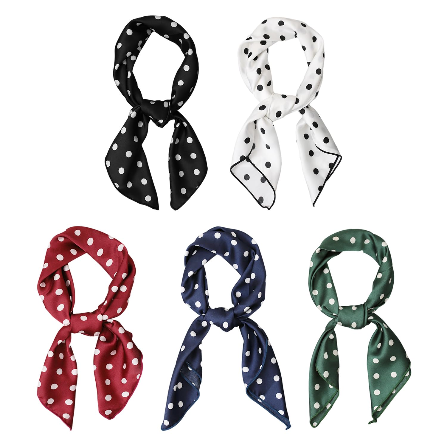 Tvsvkwe Unisex Multicolor 5 Pieces Of Small Dot Square Scarf, Creative Personality, Imitation Silk, Multi-Functional Small Scarf, Women's Fashion Scarf, Clothing Accessories.