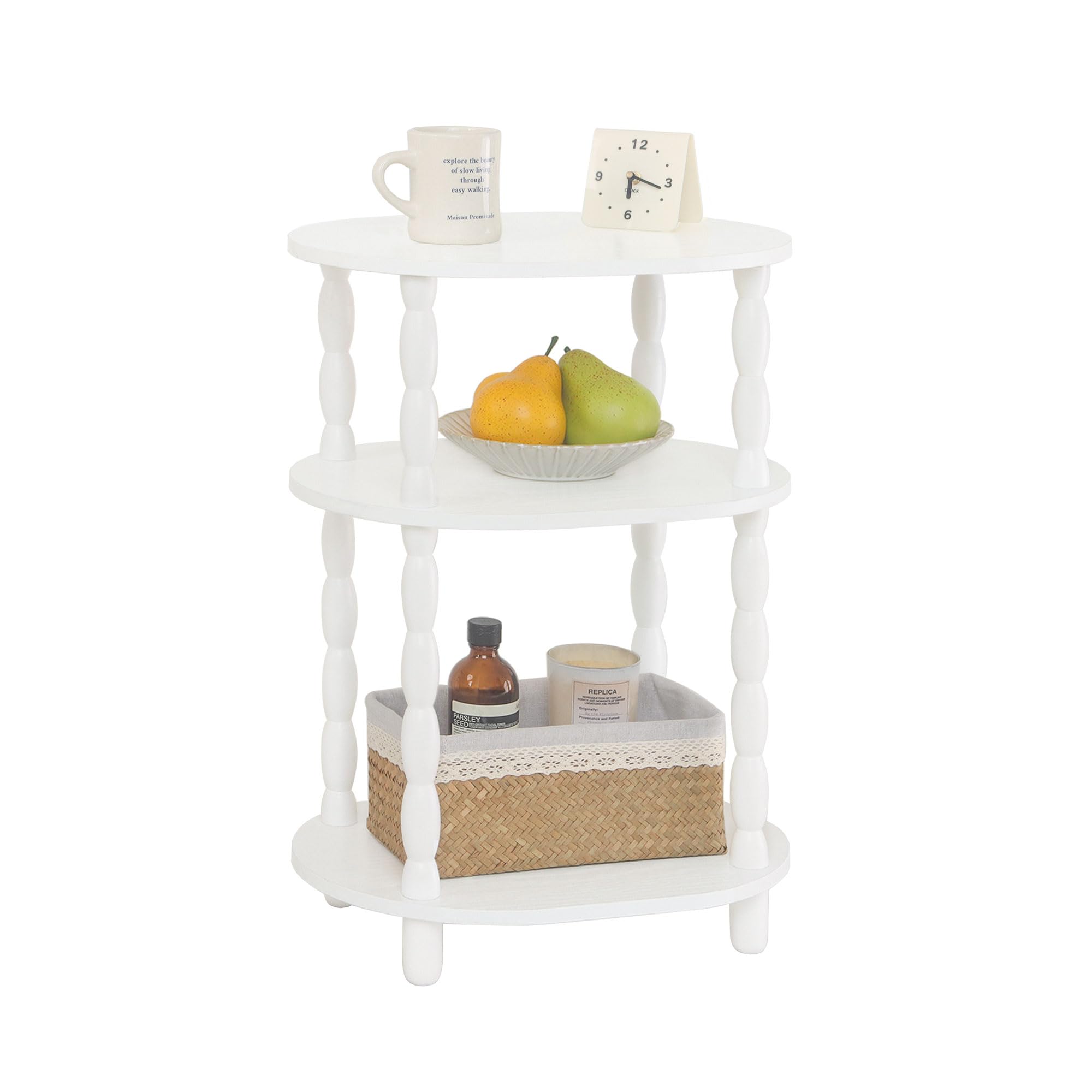 MaxSmeo White Side Table 3-Tier Small Oval End Table Modern Night Stand Wood Accent Table for Living Room