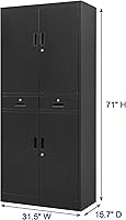 Vista 3 de Gabinete de almacenamiento de metal, gabinete de almacenamiento con bloqueo de 71 pulgadas con estantes ajustables y 2 cajones, gabinetes de acero