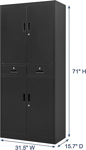Miniatura 3 de Gabinete de almacenamiento de metal, armario de almacenamiento con bloqueo con estantes ajustables y 2 cajones, 16 pulgadas de profundidad x 32